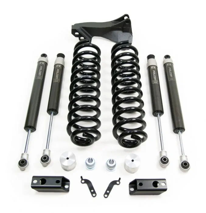 46-20253 – 2020-2022 FORD F250/F350 Diesel 4WD 2.5" Coil Spring Front Lift Kit with Falcon 1.1 Monotube Front and Rear Shocks and Front Track Bar Bracket.
